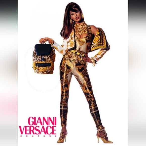 Versace Handbags - Gianni Versace ✨️LIKE NEW GOLD ERA Vintage Leopard Sunburst Backpack